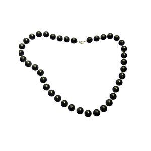 Vintage Black Plastic Beaded Necklace Silvertone Spring Ring Clasp 18 inches